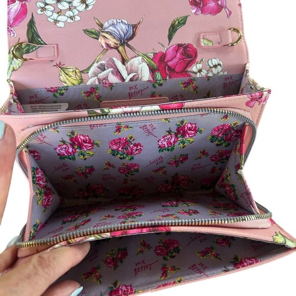 Betsey Johnson Pink Floral Bow Fold Over Clutch Purse - Picture 2 of 7